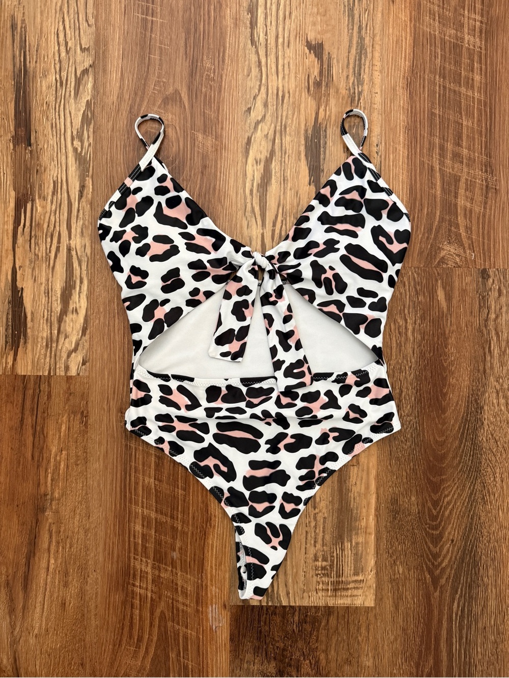 Women's Leopard Print Swimsuit Sexy V Neck Hollow Out Cheeky Bikini One Piece